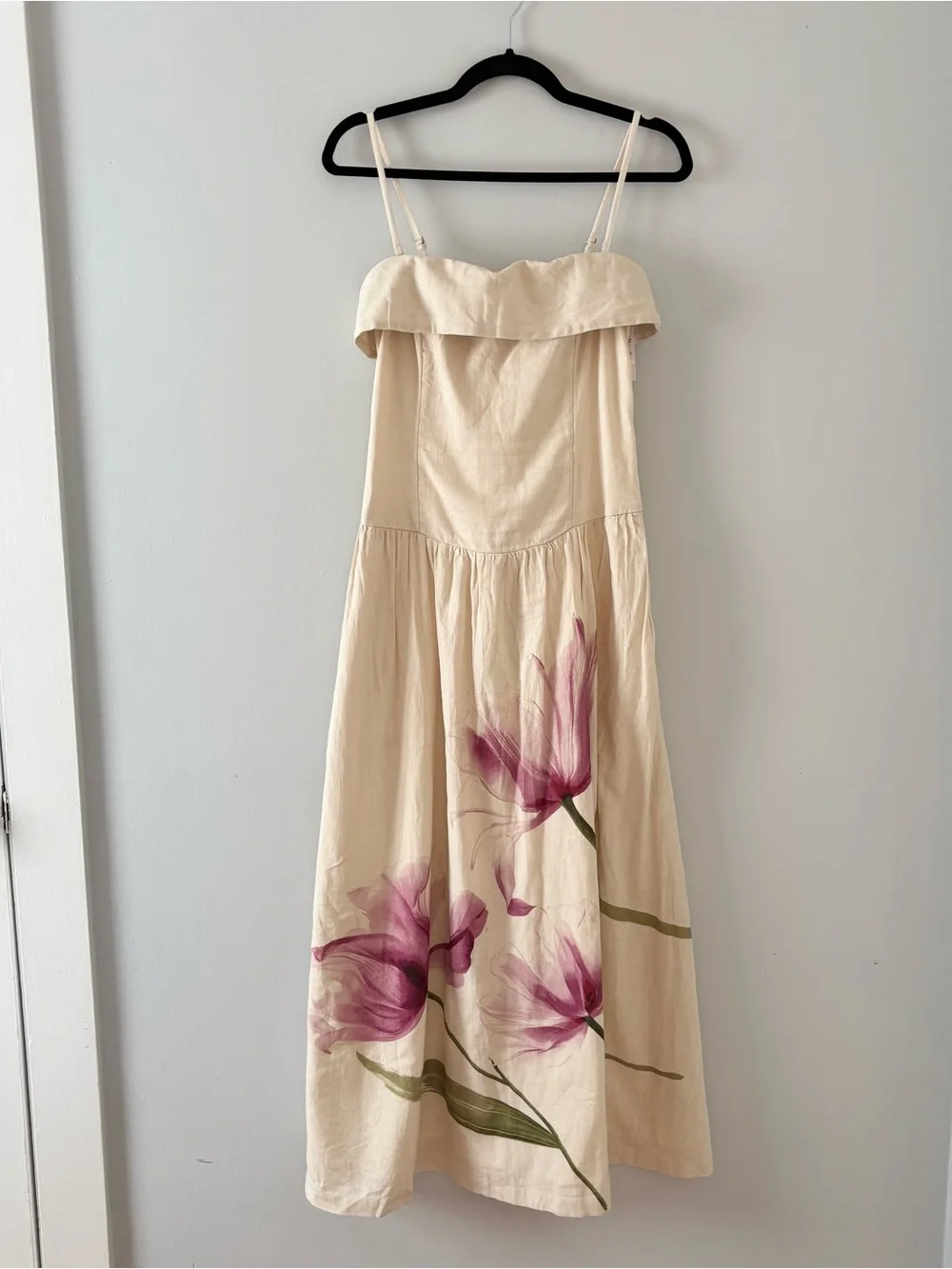 Abercrombie & Fitch NWT Strapless Drop-Waist Linen-Blend Maxi Dress Floral